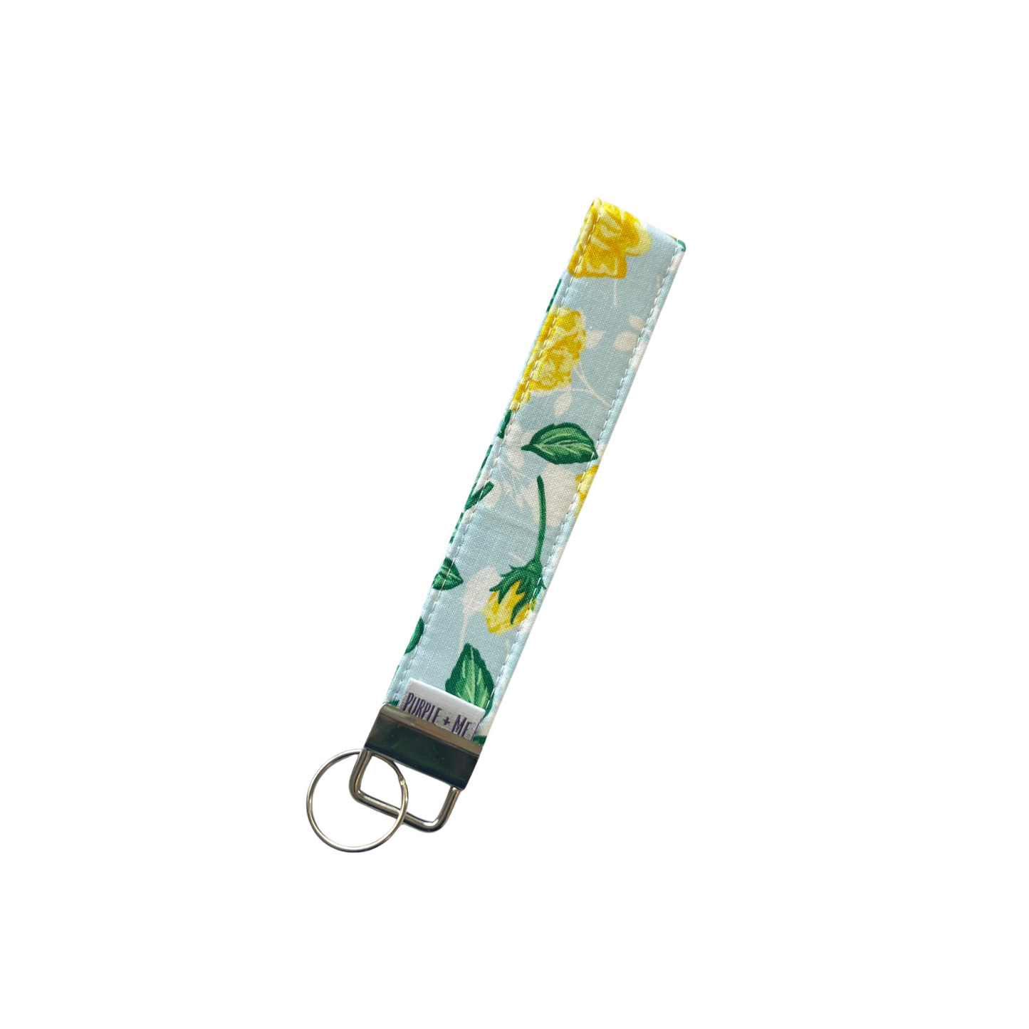 Yellow Rose on Blue Key Fob Wristlet