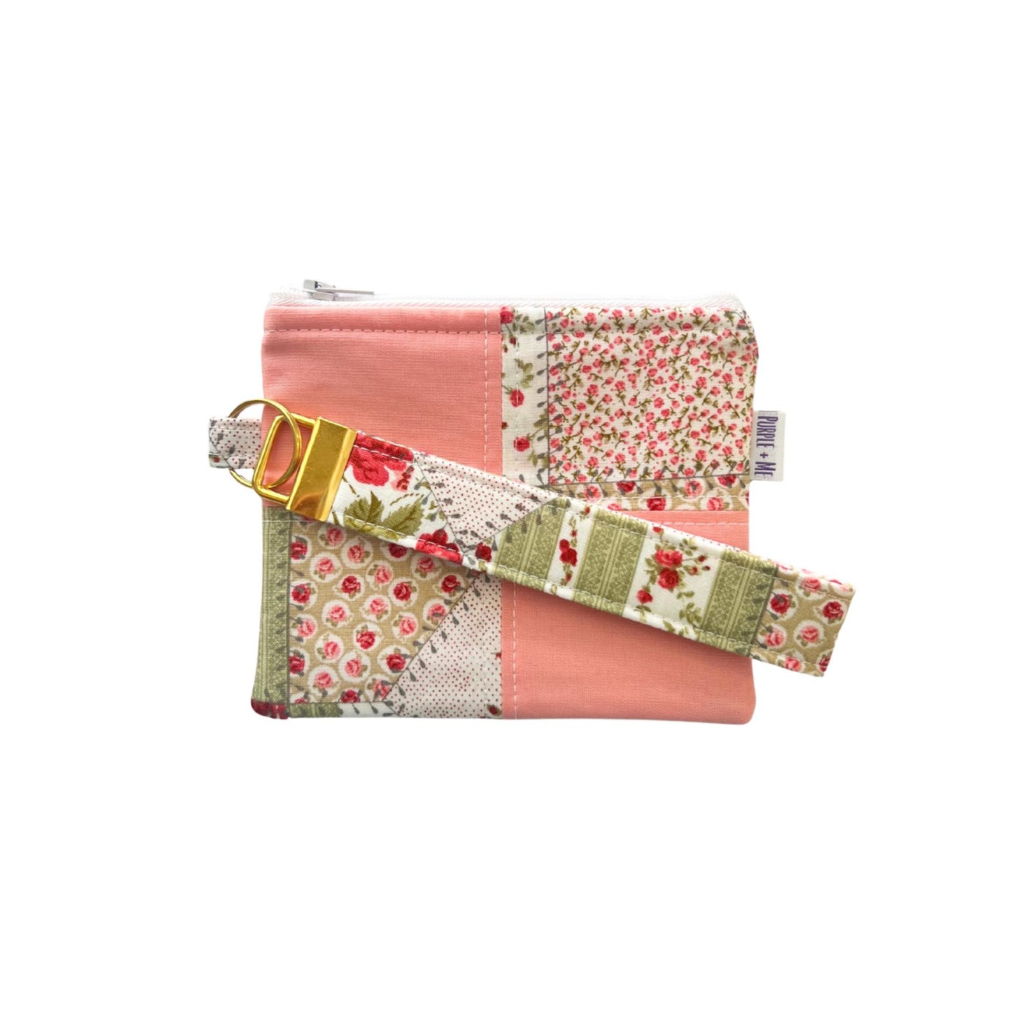 Vintage Rose Key Fob Wristlet + Zipper Pouch