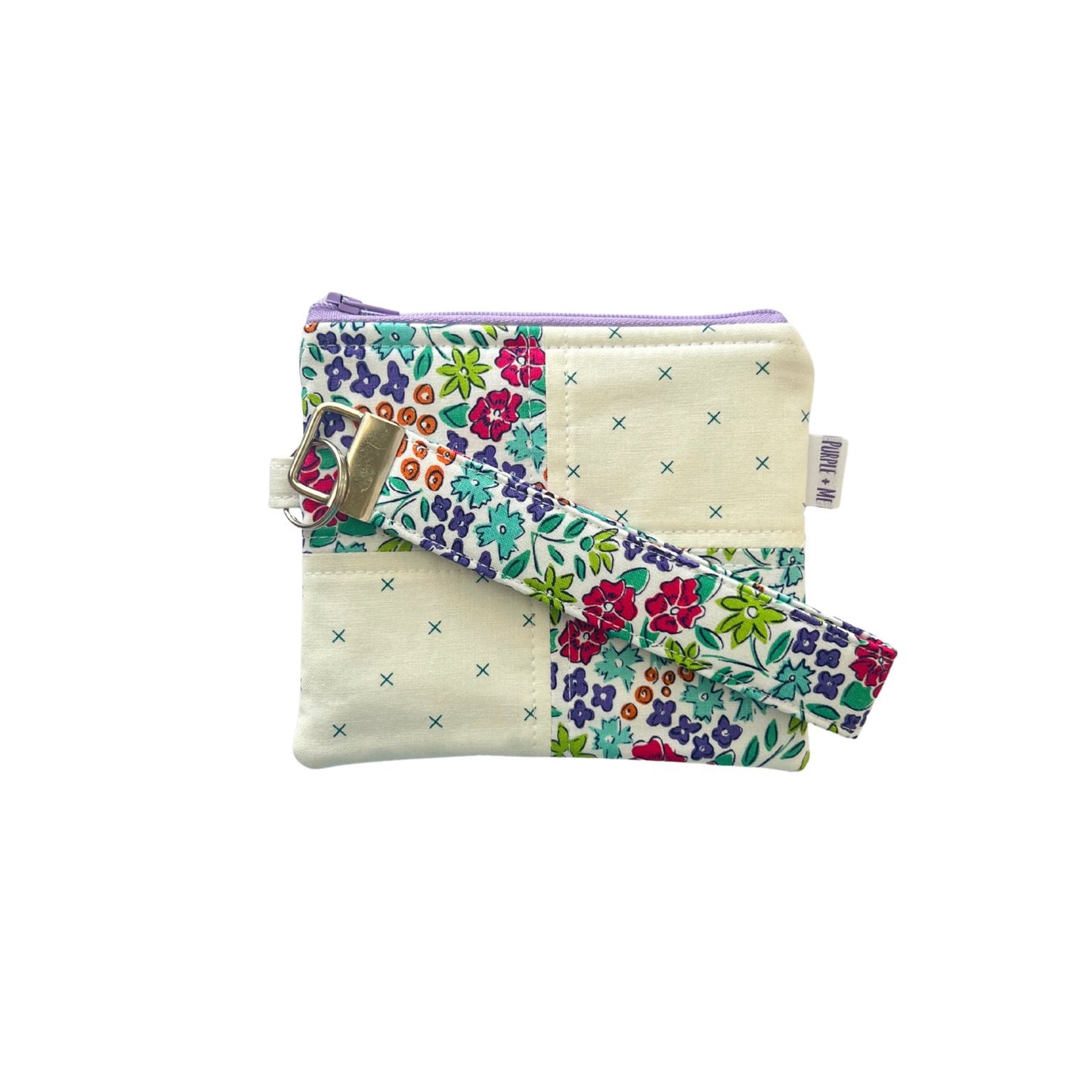 Multi-Floral on White Key Fob Wristlet + Zipper pOUCH
