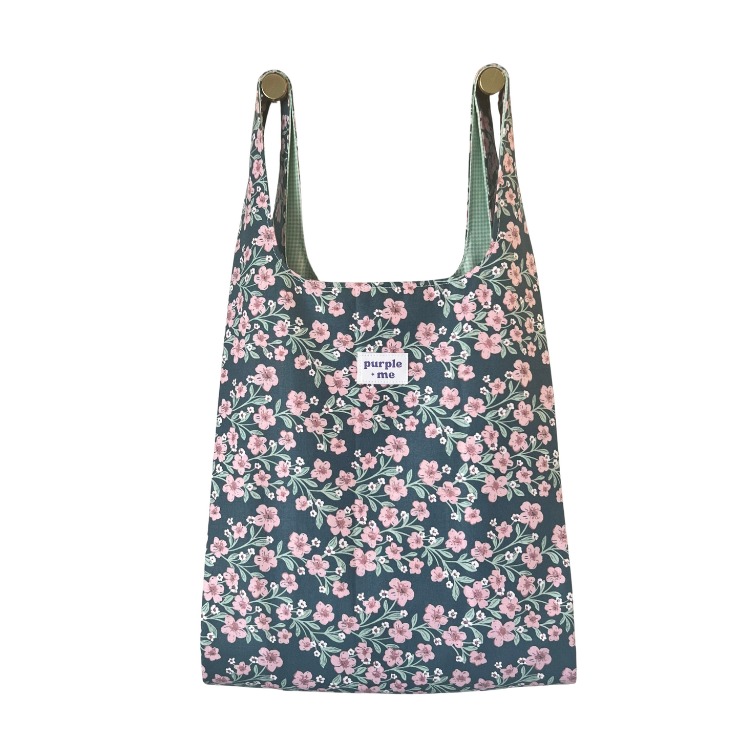 Pink Floral on Dark Teal Fabric Bag