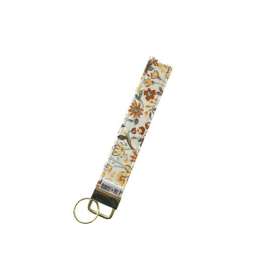 Yellow Brown Floral Key Fob Wristlet