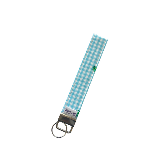 Blue Gingham with Monstera Key Fob Wristlet