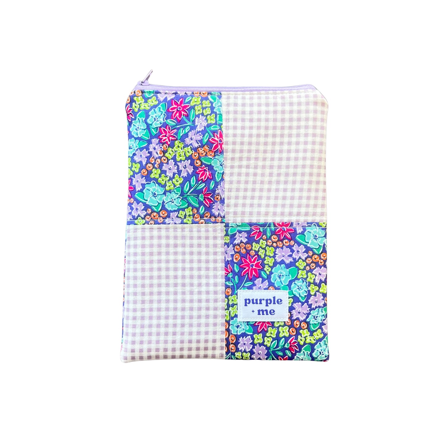 Multi-floral on Purple and Gingham Patchwork Sleeves