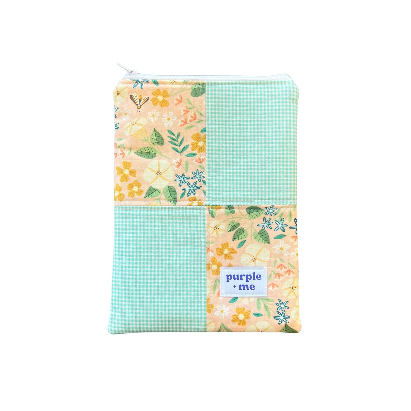 Peachy Floral and Green Gingham Patchwork Sleeves
