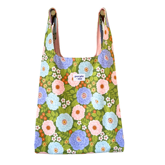 Whimsy Bloom on Green Fabric Bag