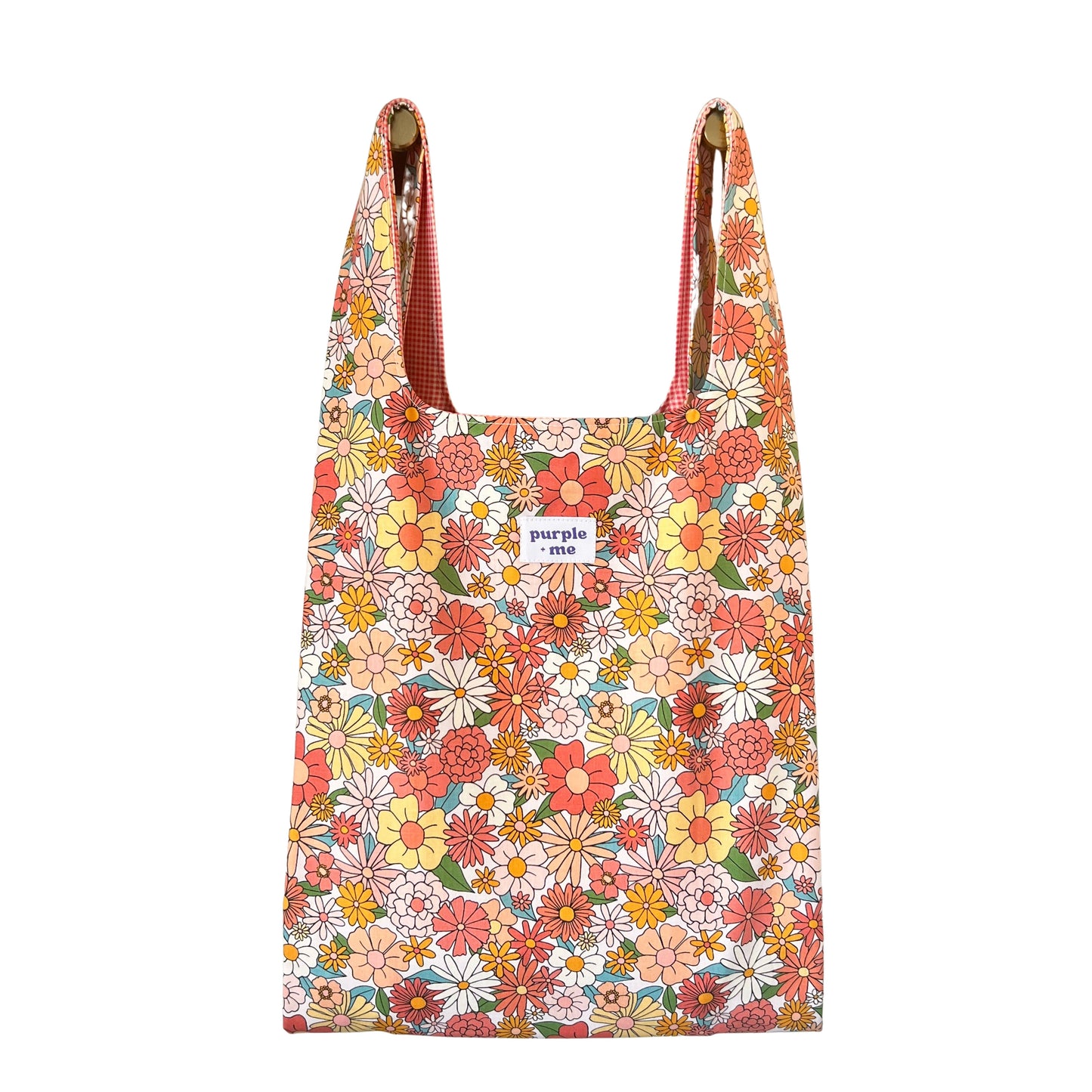 Florals on White Fabric Bag