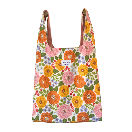 Whimsy Bloom on White Fabric Bag