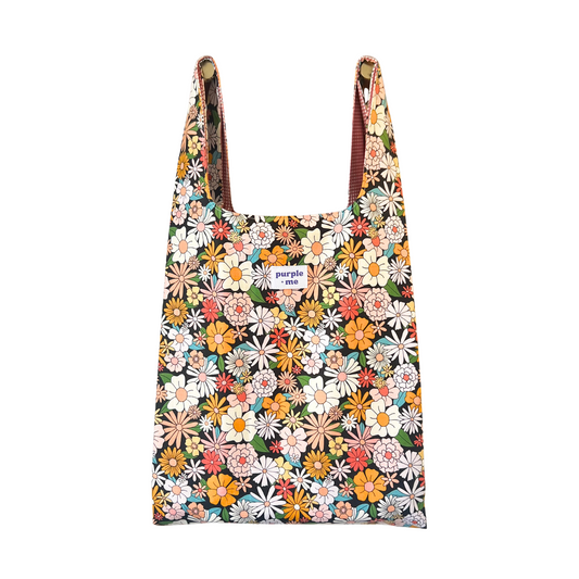 Florals on Charcoal Fabric Bag