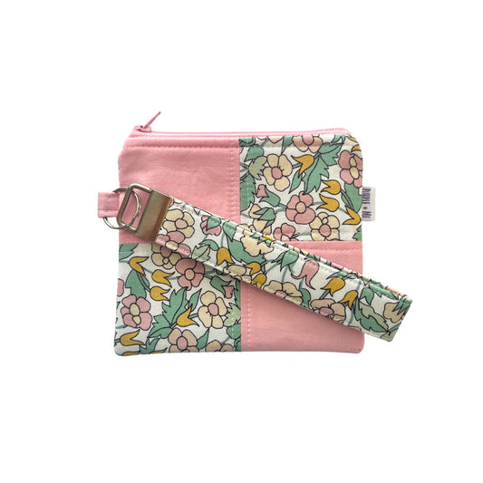 Retro Floral Key Fob Wristlet + Zipper Pouch
