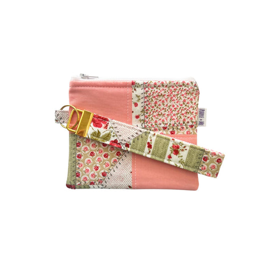 Vintage Rose Key Fob Wristlet + Zipper Pouch