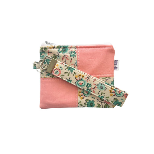Pink and Teal Floral Key Fob Wristlet + Zipper Pouch