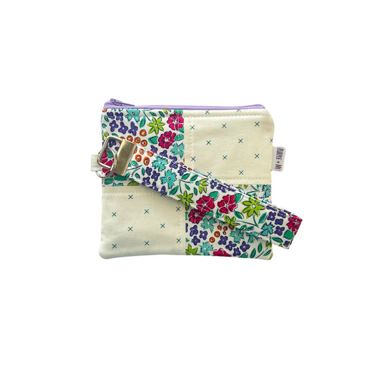 Multi-Floral on White Key Fob Wristlet + Zipper pOUCH