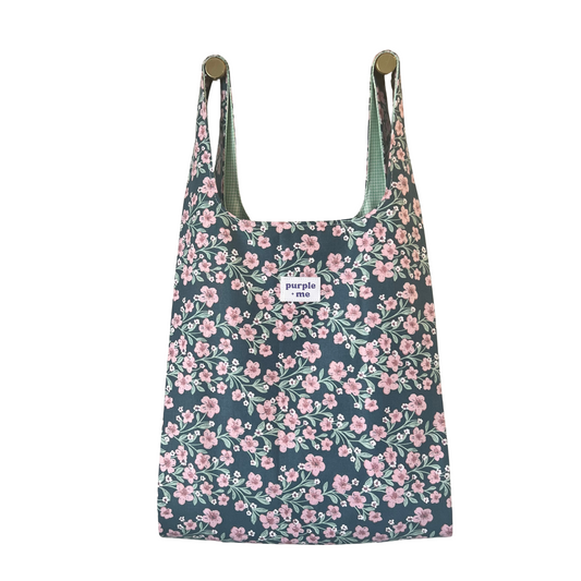 Pink Floral on Dark Teal Fabric Bag