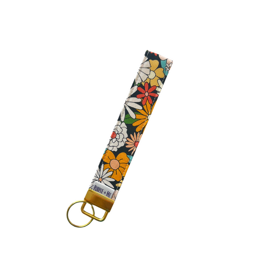 Floral on Charcoal Key Fob Wristlet